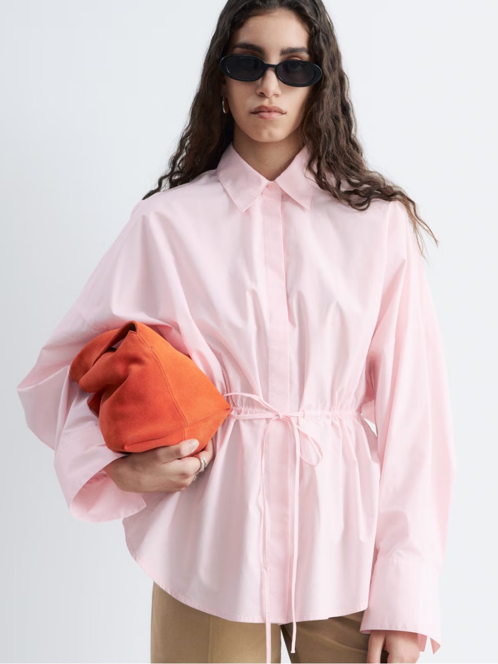& Other Stories NWT Cotton Poplin Drawstring Pale Pink Blouse M